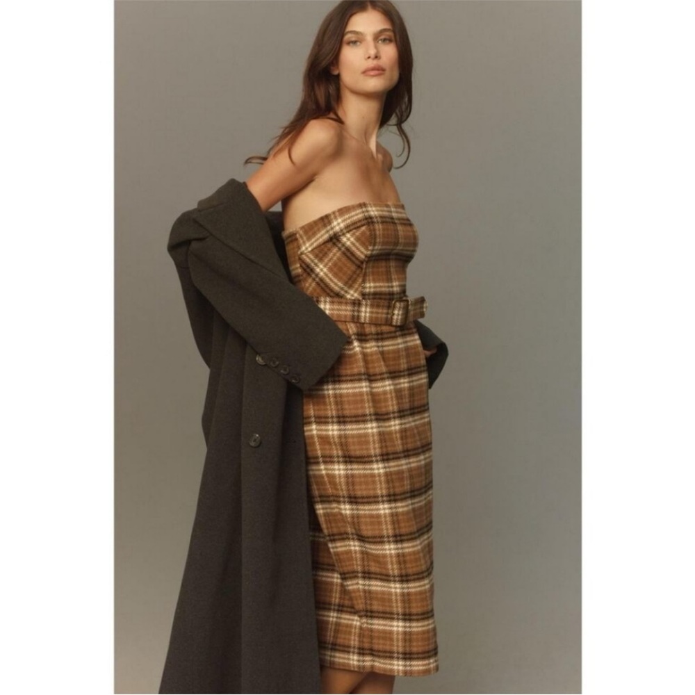 Anthropologie Plaid Strapless Dress with Belt
